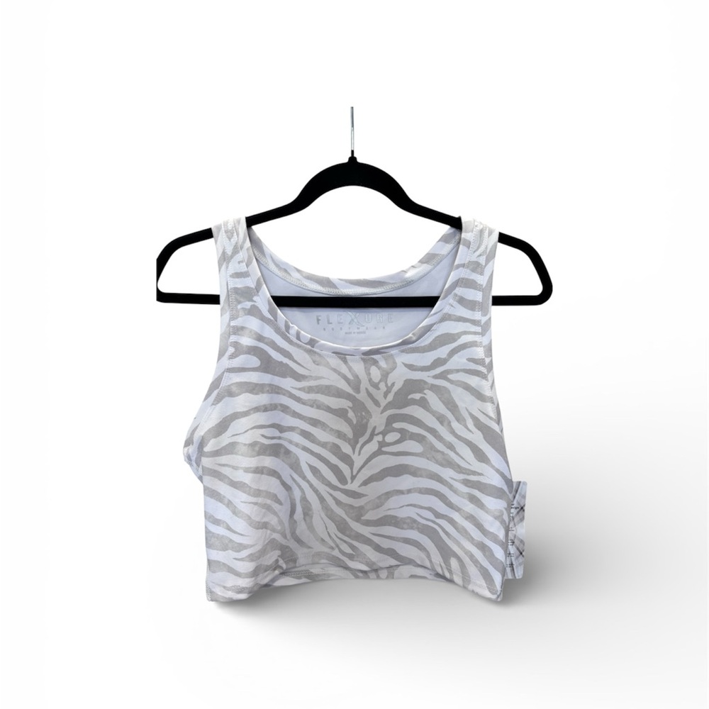 NWT Flexure Bodywear Tank Top Sports Bra Gray Zebra Print